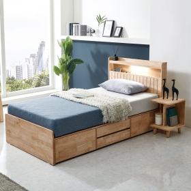 이안 침대서랍장 슈퍼싱글 4서랍 고무나무 원목 안방 LED 조명 낮은 높은 침대 프레임